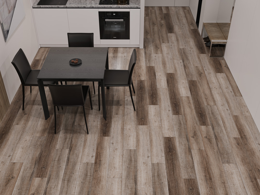 Кварцвиниловый SPC ламинат Cronafloor Wood Дуб Горный ZH-81109-1 1200×180×4 фото в интерьере